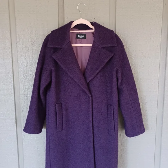 EMME Marella Women Boucle Coat Size M Wool Blend Long Sleeve Pockets In Purple